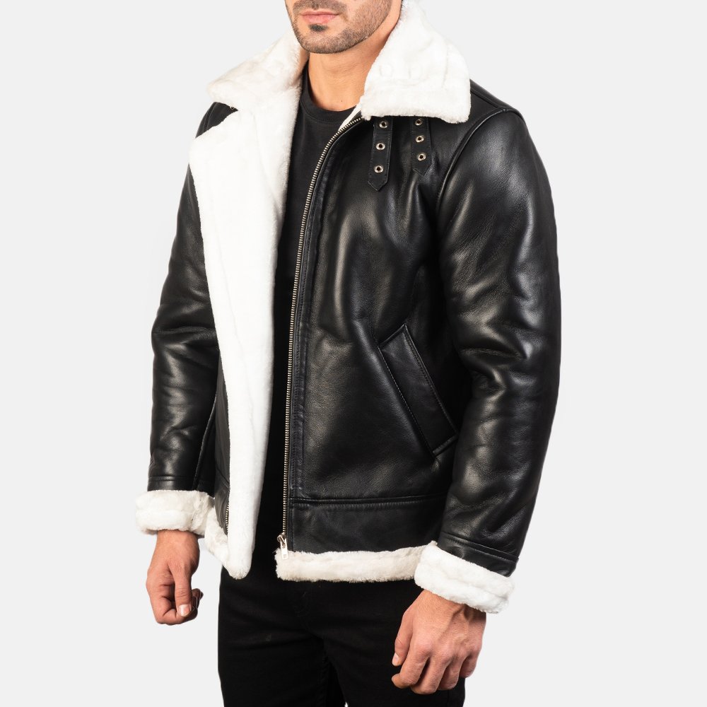 black rivet leather Aviator jacket - Thumbnail 2