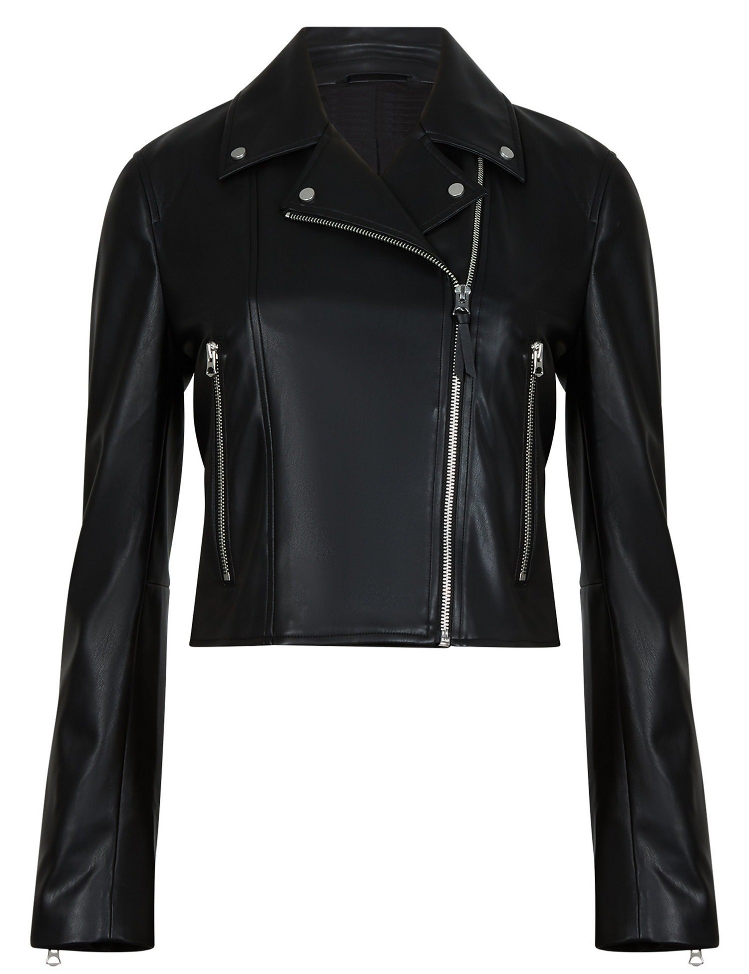 Oversized faux leather and shearling biker jacket, perfect blend of edgy style and cozy comfort.