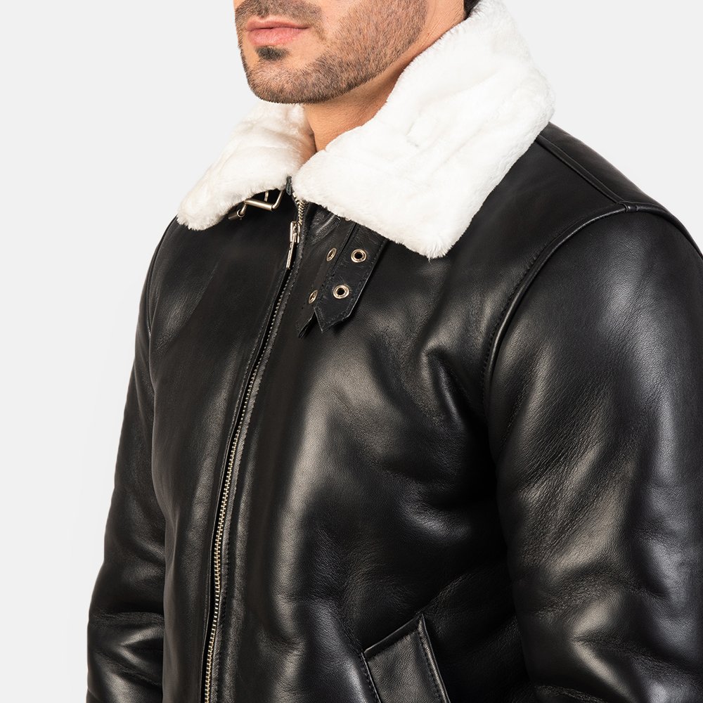 black rivet leather Aviator jacket - Thumbnail 5