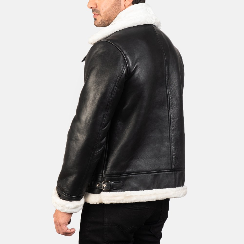 black rivet leather Aviator jacket - Thumbnail 3